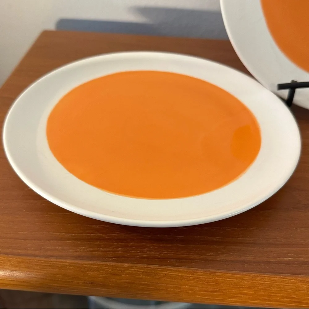 3 Crate & Barrel CBL175 Orange Center White Border 8 1/4